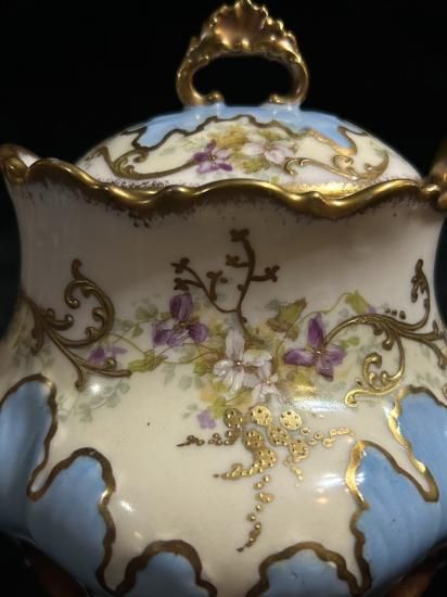 フランス リモージュ アンティーク ティーポット 菫図 金彩金盛