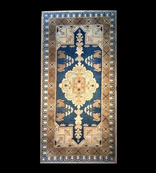 赤穂段通 クリーニング済み ヴィンテージ 蟹牡丹紋 時代物 赤穂段通