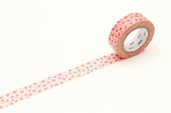 【8678】海外　マステ　5m巻売り　ラメ加工カッティング　お花系　赤ピンク 8678】海外 マステ 5m巻売り ラメ加工カッティング お花系 赤ピンク