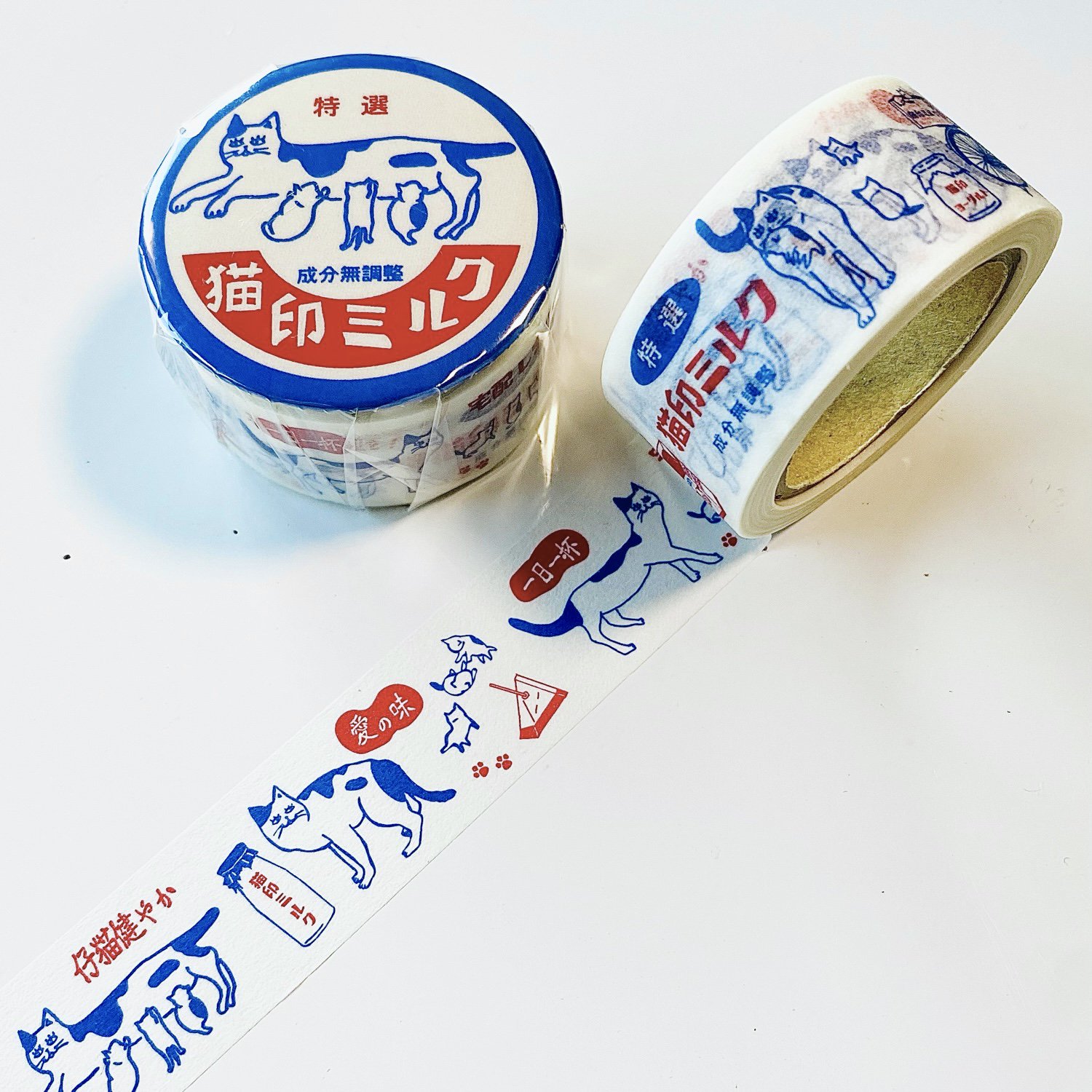 星羊社 缶バッジ付き マスキングテープ 猫印ミルク seiyo-001