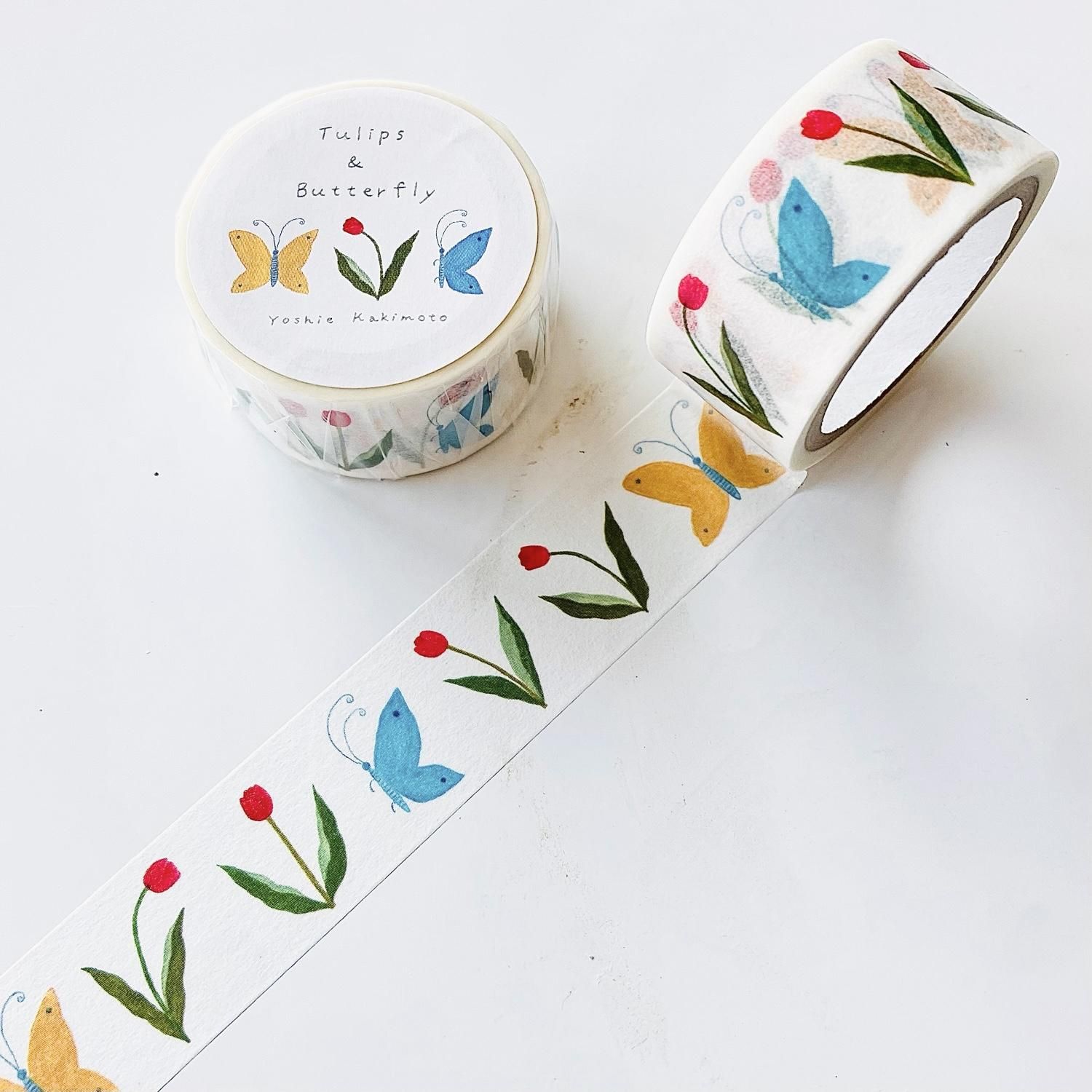手紙社 柿本芳枝 マスキングテープ Tulips&Butterfly T-KY-004