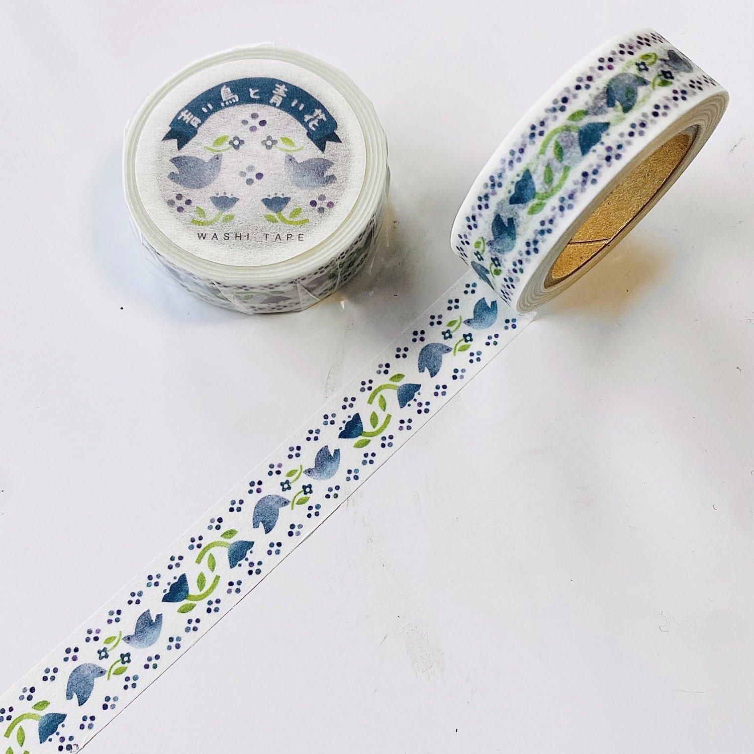 【お取り置き分】新作　マステ なかいつこ マスキングテープ 青い鳥と青い花 naka-001