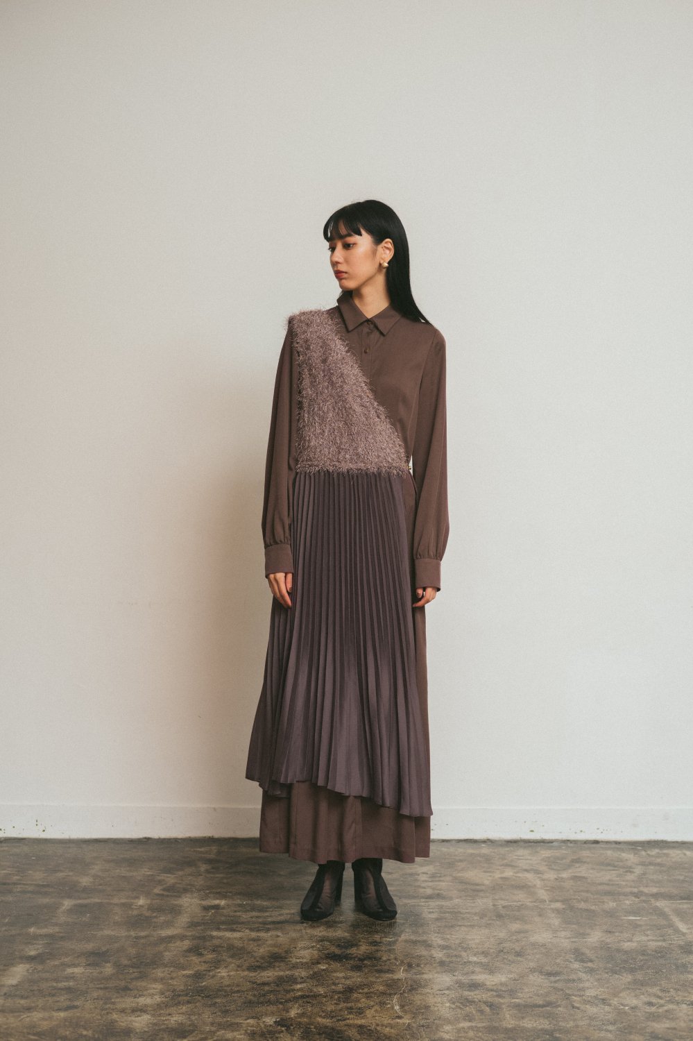 Vest Layered Shirt Dress(Brown)