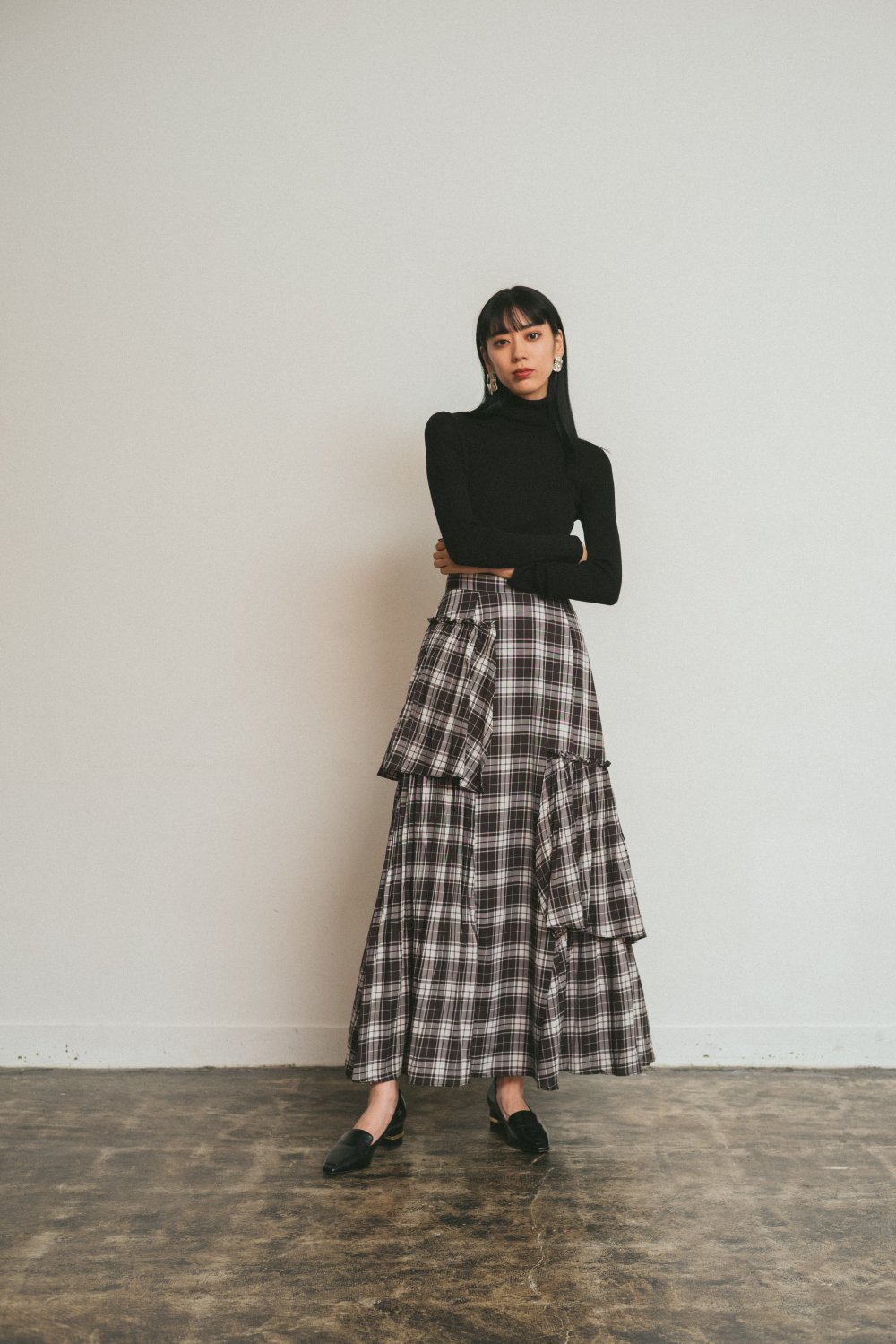 Washer Pleats Check Skirt