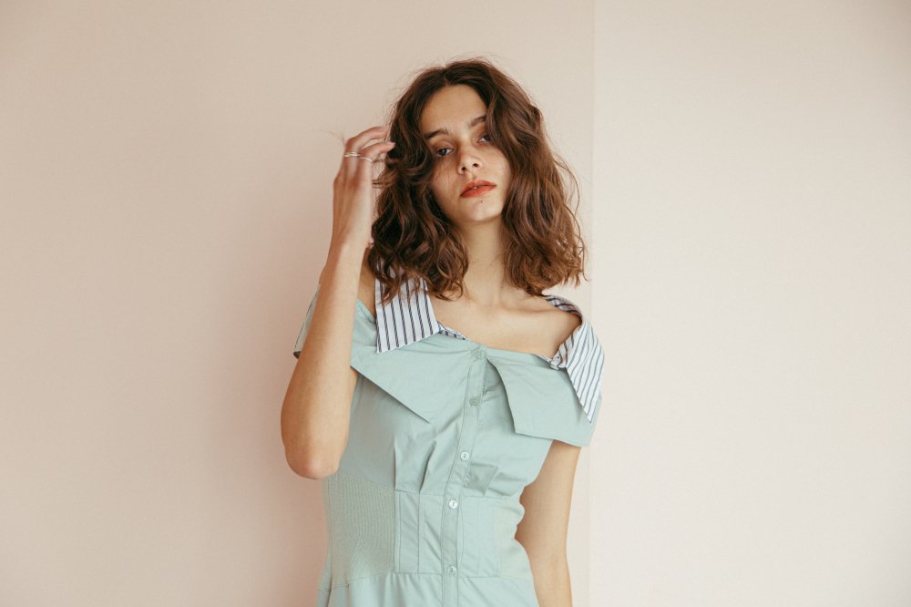 Stripe Collar Shirt Dress（Mint） - Hdxuly,