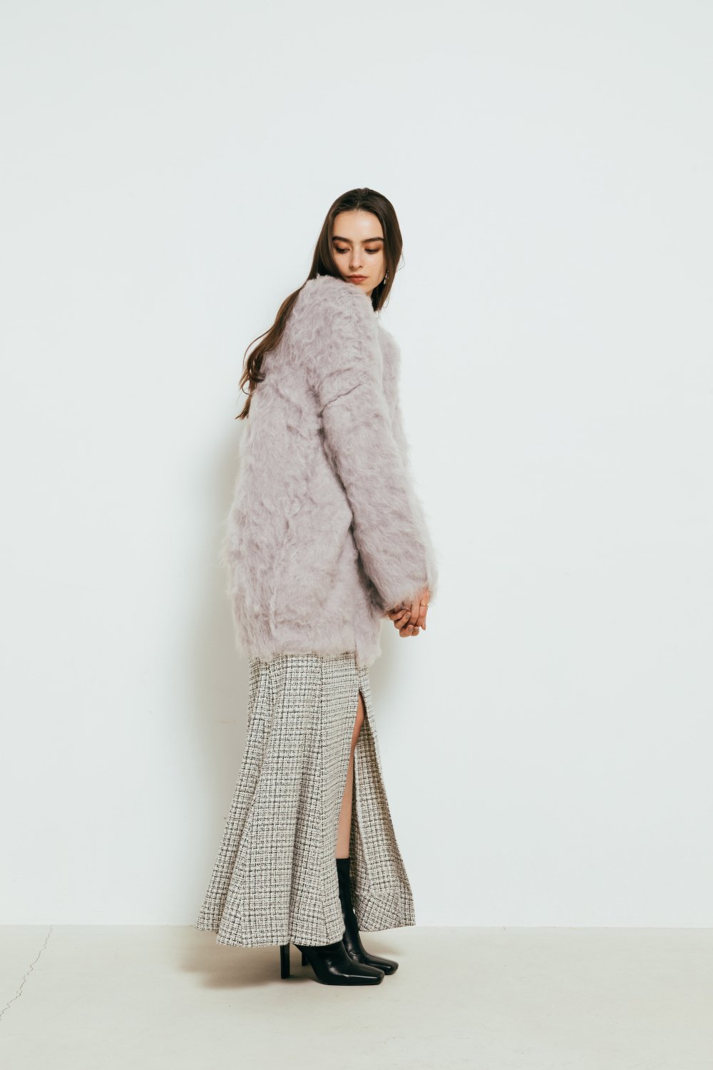 Fur Knit Cardigan(Gray Pink)