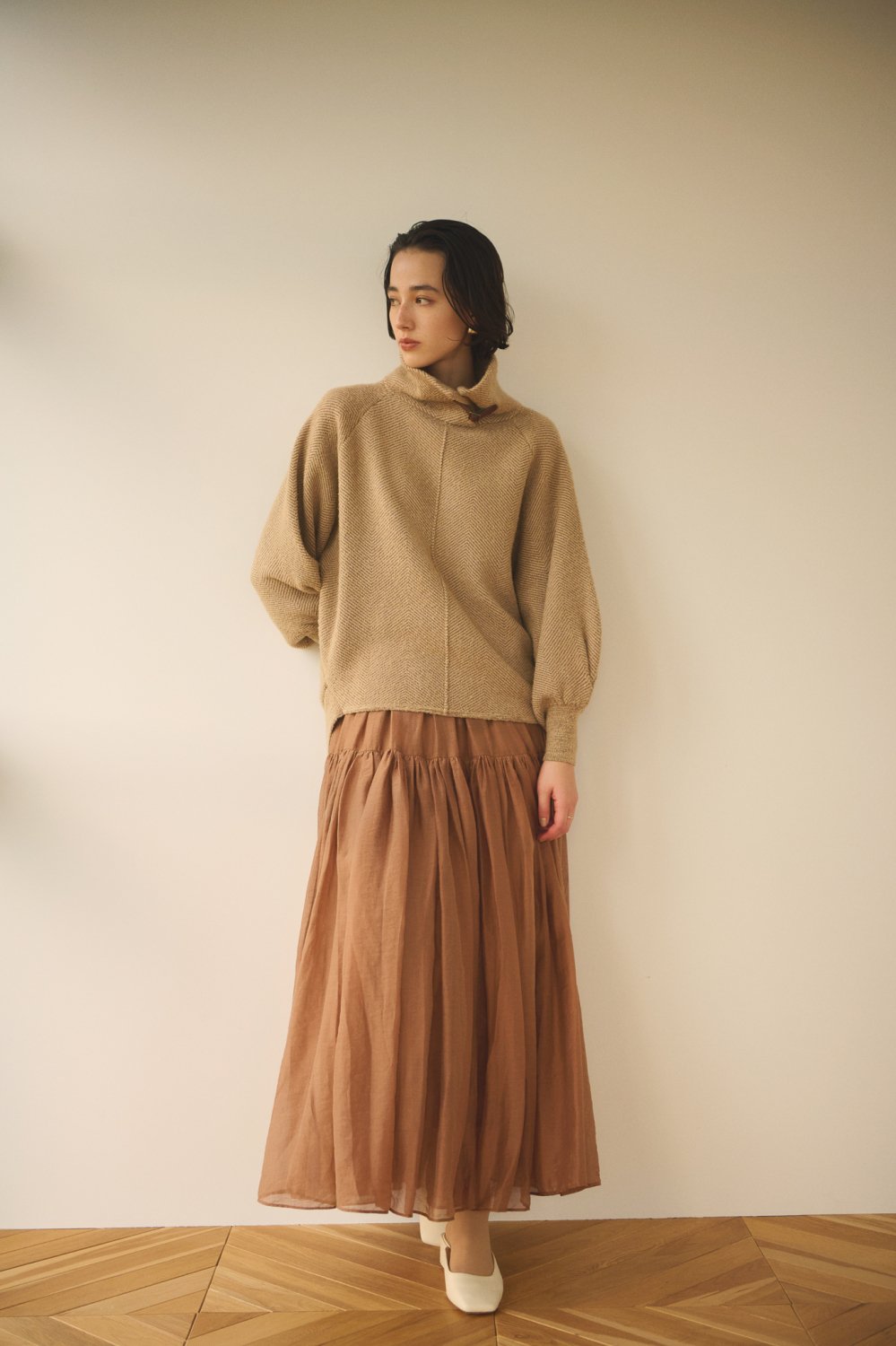 Belted Knit Tops(Brown)