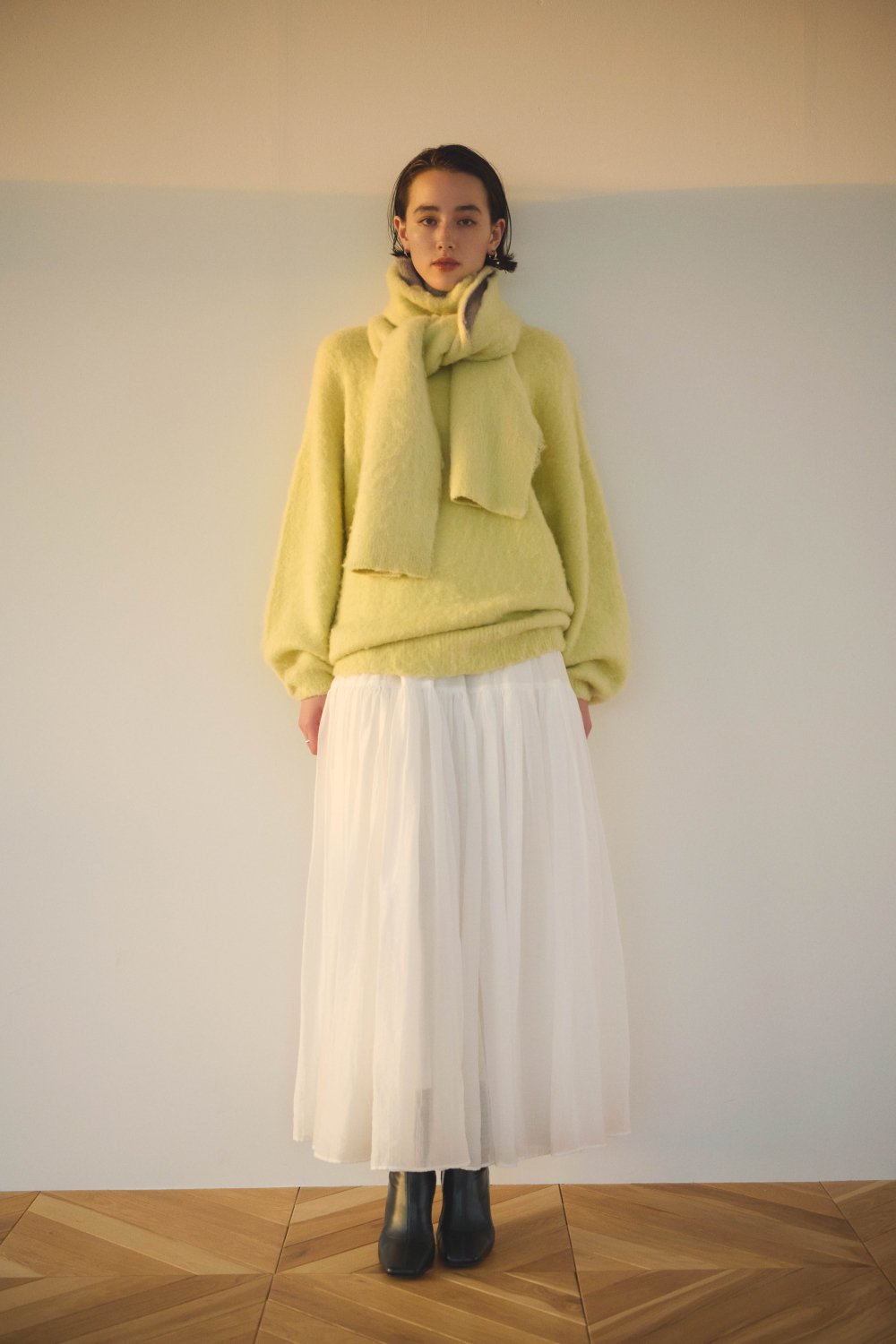 【予約販売】Bicolor Knit×Volume Skirt(Yellow×White)
