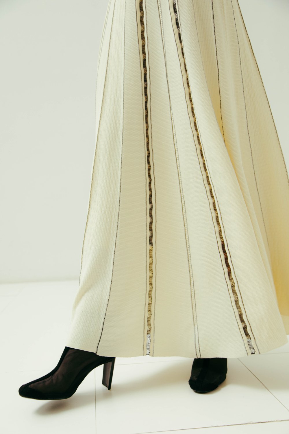 Knit Bolero Design Dress(Ivory×Black) - Hdxuly,