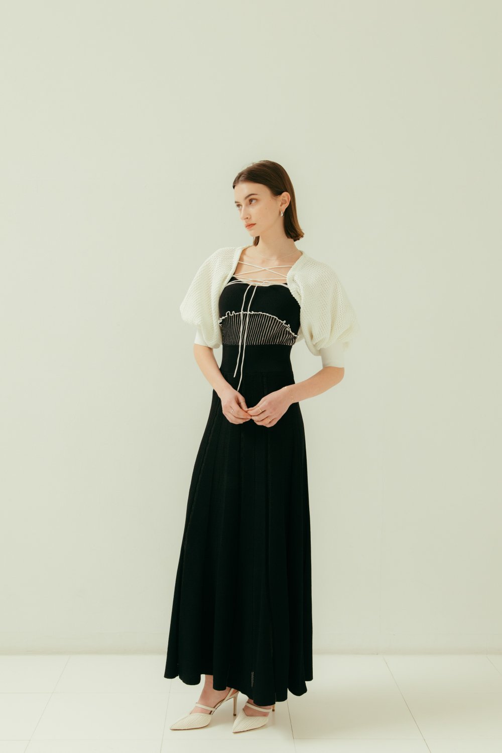 Knit Bolero Design Dress(BlackWhite)