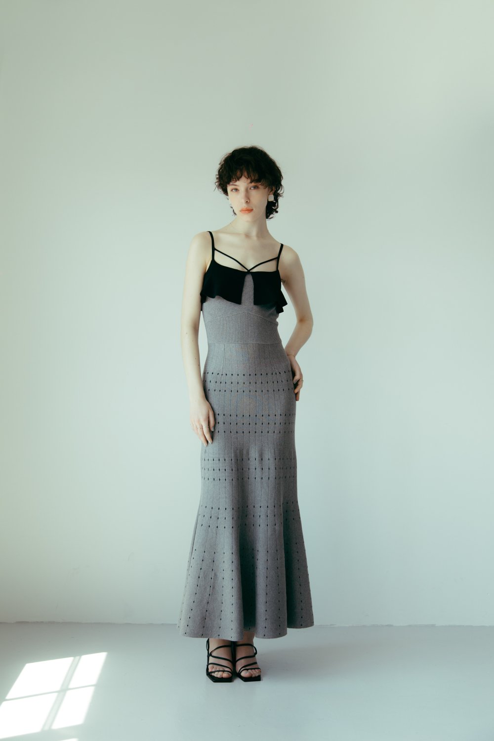 Classical Dot Knit Dress(Gray×Black)