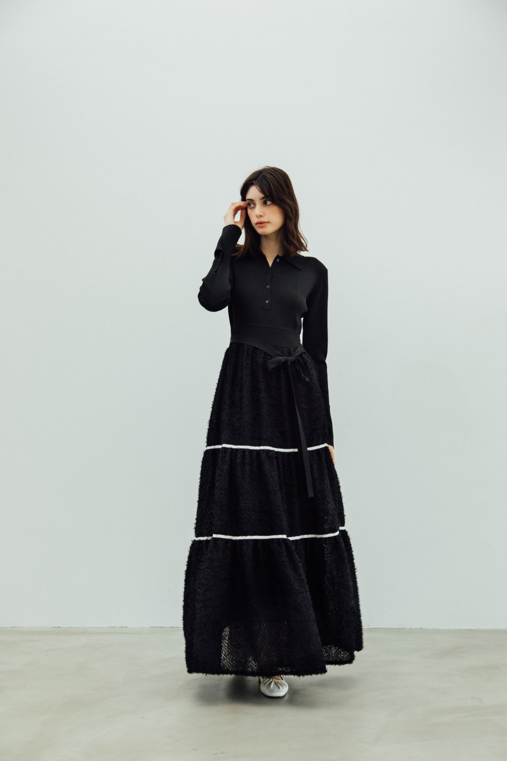 Polo Collar Knit Dress(Black)