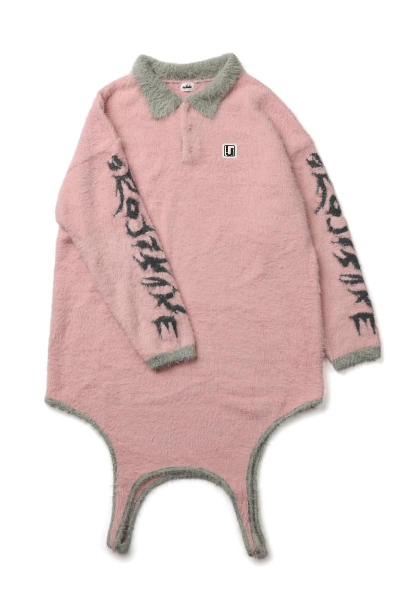 FLUFFY RUGBY SHIRT SUPER LONG(PINK) - irojikake - online store FLUFFY RUGBY SHIRT SUPER LONG(PINK) - irojikake - online store