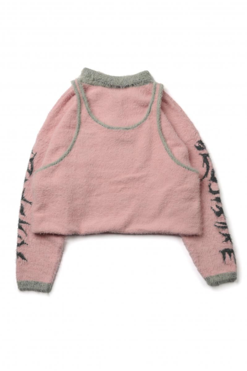 FLUFFY RUGBY SHIRT SUPER LONG(PINK) - irojikake - online store FLUFFY RUGBY SHIRT SUPER LONG(PINK) - irojikake - online store