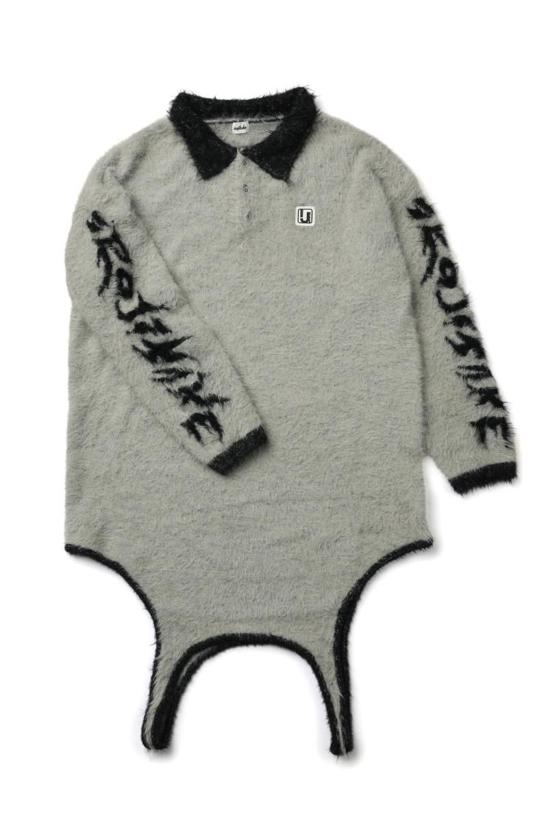 FLUFFY RUGBY SHIRT SUPER LONG(GRAY) - irojikake - online store FLUFFY RUGBY SHIRT SUPER LONG(GRAY) - irojikake - online store