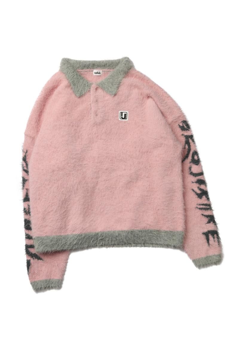 FLUFFY RUGBY SHIRT(PINK) - irojikake - online store FLUFFY RUGBY SHIRT(PINK) - irojikake - online store