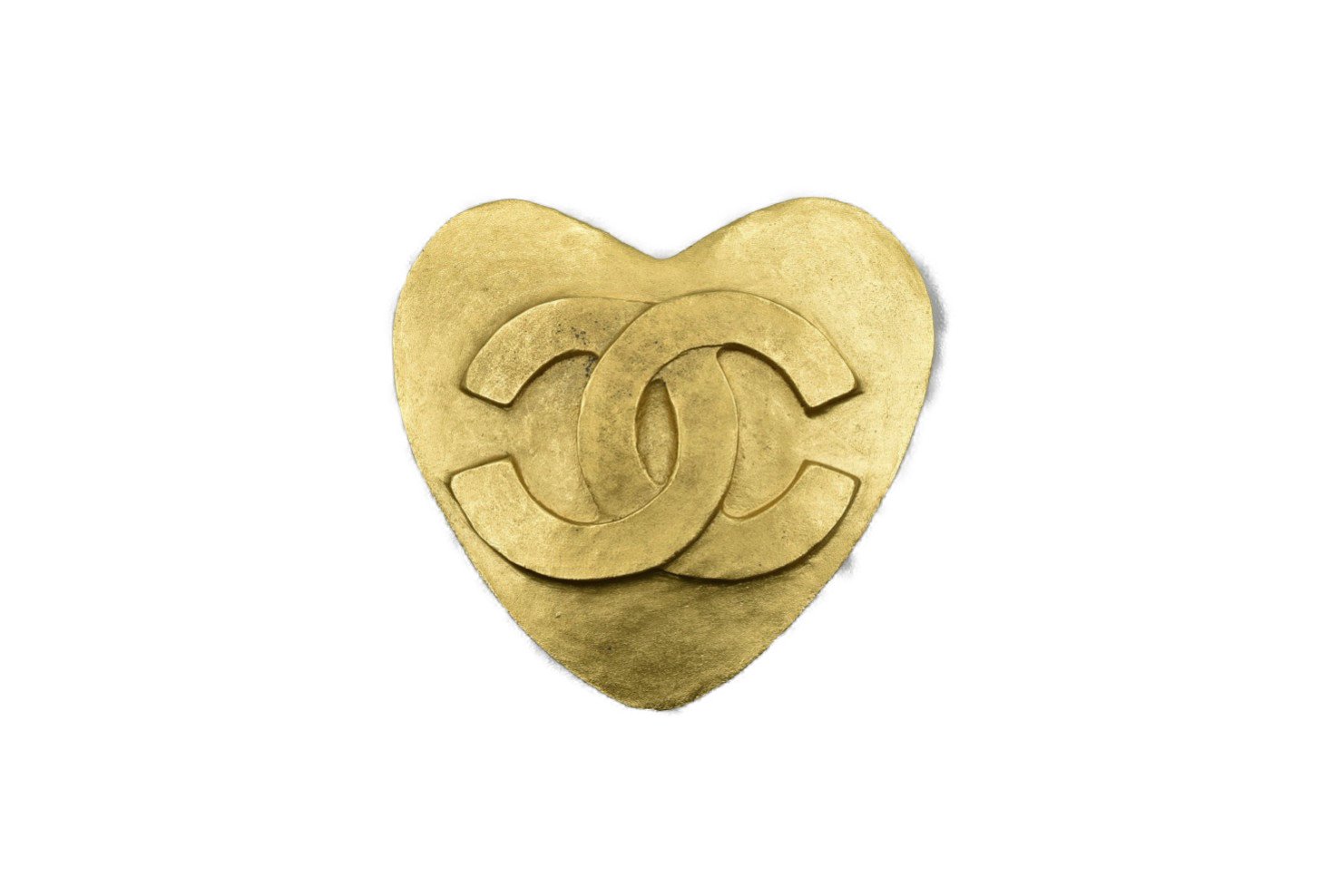 CHANEL CC Mark Heart Key Rhinestone Brooch Pin GP Gold Pink Excellent