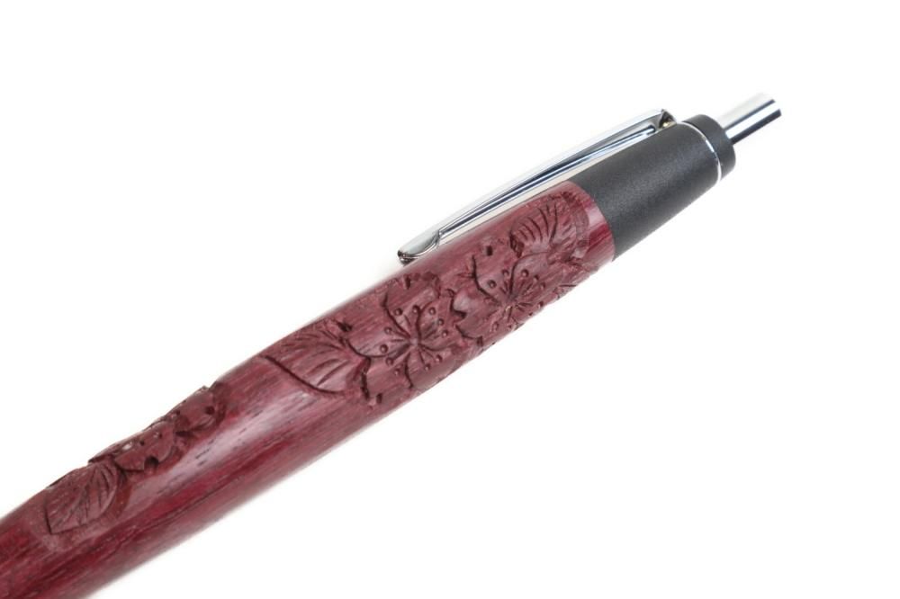 ボールペン 桜柄 パープルハート材 - 軽井沢彫 一彫堂 ボールペン 桜柄 パープルハート材 - 軽井沢彫 一彫堂