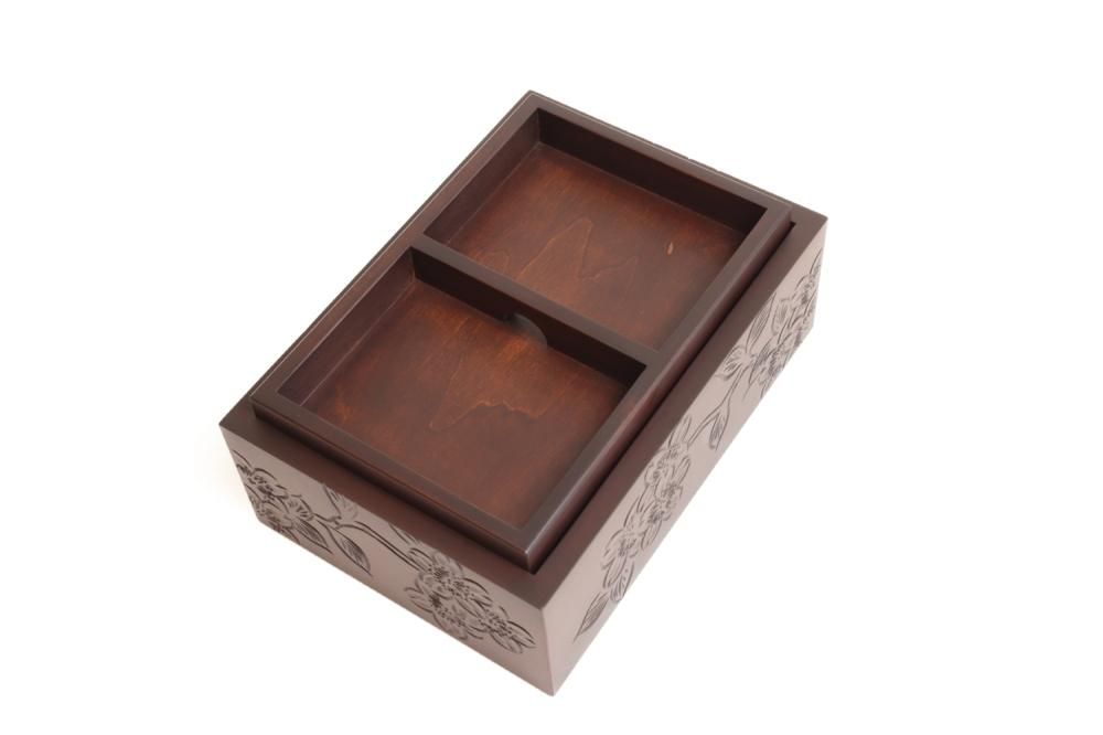 中古 軽井沢彫 ティッシュケース 桜 アンティーク