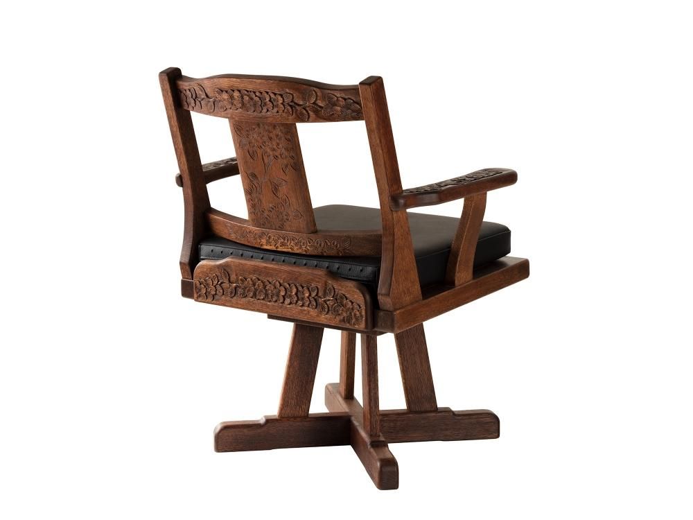 回転椅子 桜 本革 - 一彫堂 軽井沢彫家具工房 オンラインショップ