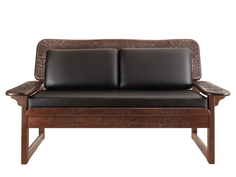 アンティーク 木彫り 総本革 ソファー アンティーク 木彫り 総本革 ソファー ソファー 2人用 本革 桜