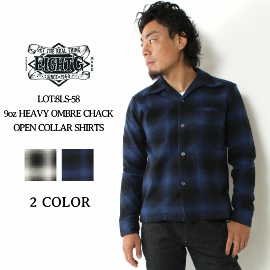RRL 青黒チェック 長袖オープンカラー オンブレ 開襟(nina de RRL 青黒チェック 長袖オープンカラー オンブレ 開襟(nina de