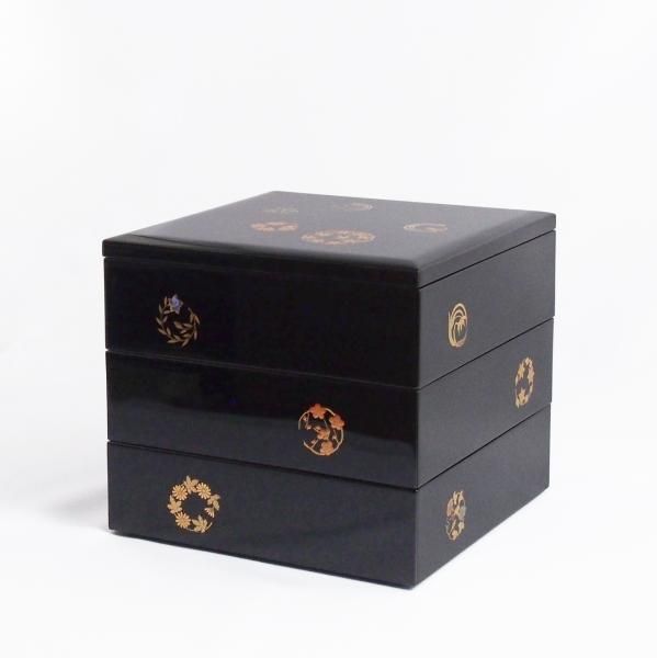 加賀蒔絵 6寸 姫華丸 角 三段重 - 【漆器の通販】漆器の能作 加賀蒔絵 6寸 姫華丸 角 三段重 - 【漆器の通販】漆器の能作