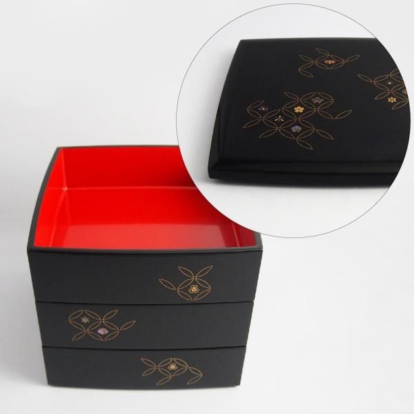 加賀蒔絵 6.5寸 華七宝 胴張 三段重 - 【漆器の通販】漆器の能作