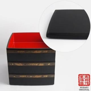 輪嶋本漆器 重箱 5段 臺付 黒 重苦しく 内朱塗り 蓋家紋模様 輪嶋本漆器 重箱 5段 臺付 黒 重苦しく 内朱塗り 蓋家紋模様