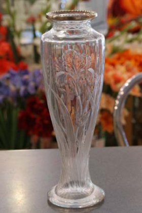 【フランスアールヌーボー置物】花瓶アイリス19世紀クリスタル