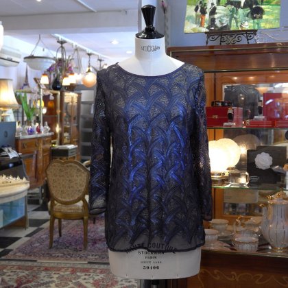 【フランス新品ファッションレディース】トップス長袖衣装 シースルース紺パンコール 世界で一着 フレンチデザイナー パリ