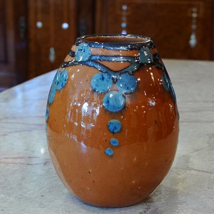 フランスアールデコ装飾置物】小花瓶 小壺 陶器 葡萄文様 シンプル