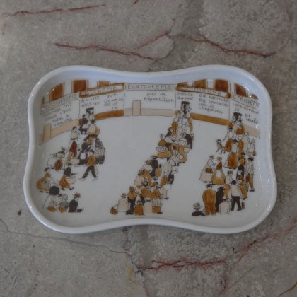 【フランスアールデコ装飾置物】小皿 マルシェ風景 DELVAUX Paris 1930年代