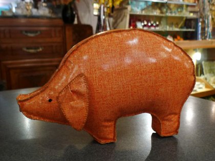 【フランスヴィンテージ雑貨】オブジェ ぬいぐるみ 布製 手作り 豚ぶた動物 1960年 モダン インテリア パリ
