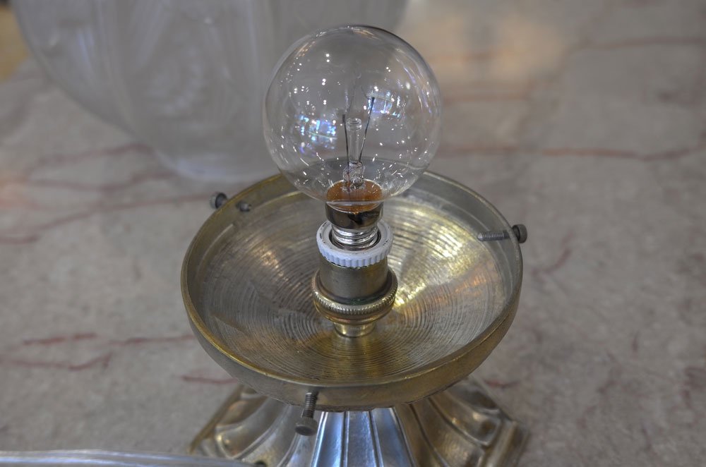 フランスアンティーク照明アールデコ 丸型テーブルランプ