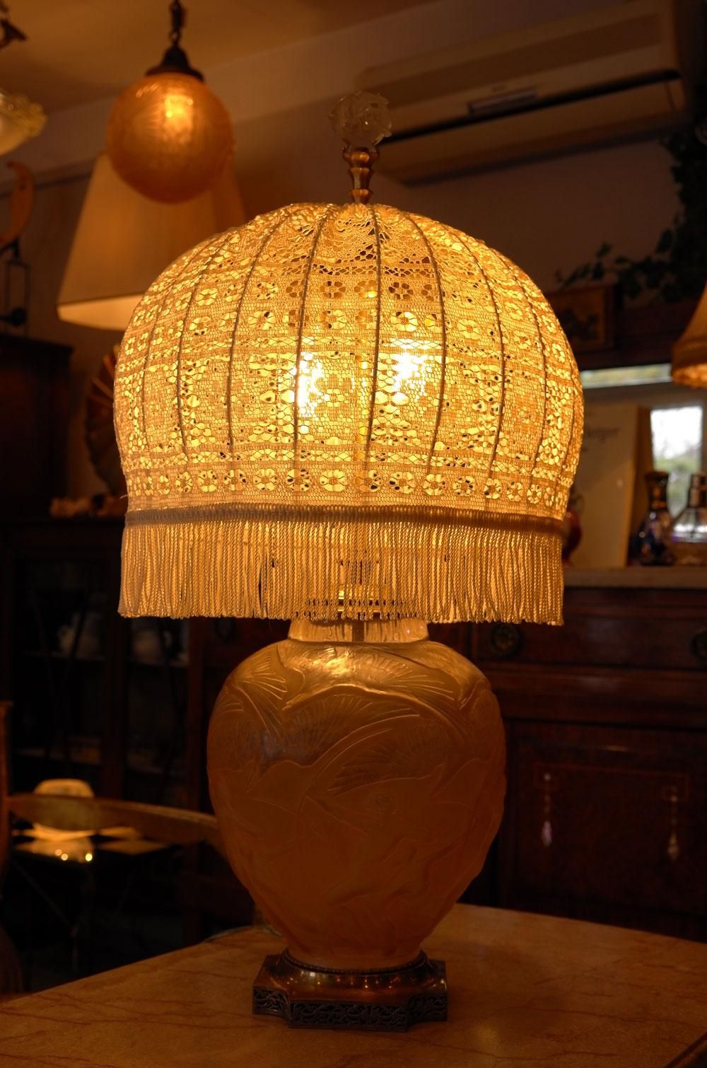 フランスアンティーク照明アールデコ】 LALIQUE 大型テーブルランプ