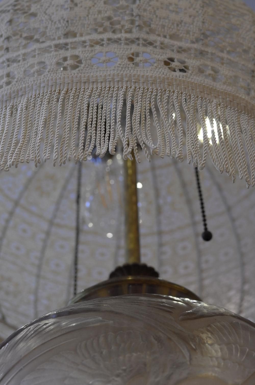 ○激レア LALIQUE Mésanges ラリック クリスタル テーブルランプ 高級アンティークランプ・アンティーク照明（antique lamp