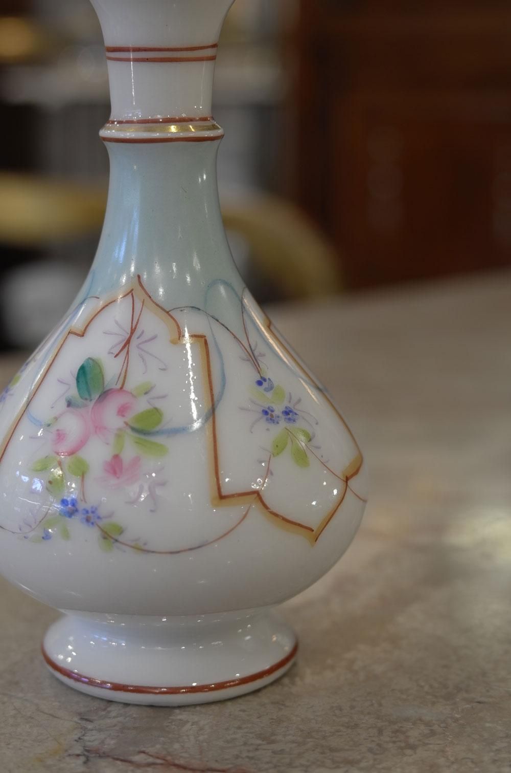 フランスアンティーク置物】小花瓶B 一輪挿し 手書き花文様