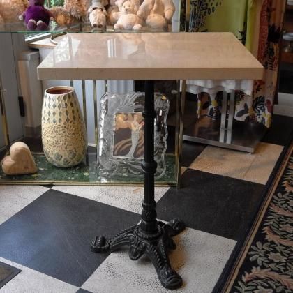 【フランスヴィンテージ家具】カフェテーブル スクエア二人テーブル トラバーチン天然大理石 高級家具モビリア製mobilia  1980年代 インテリア パリ