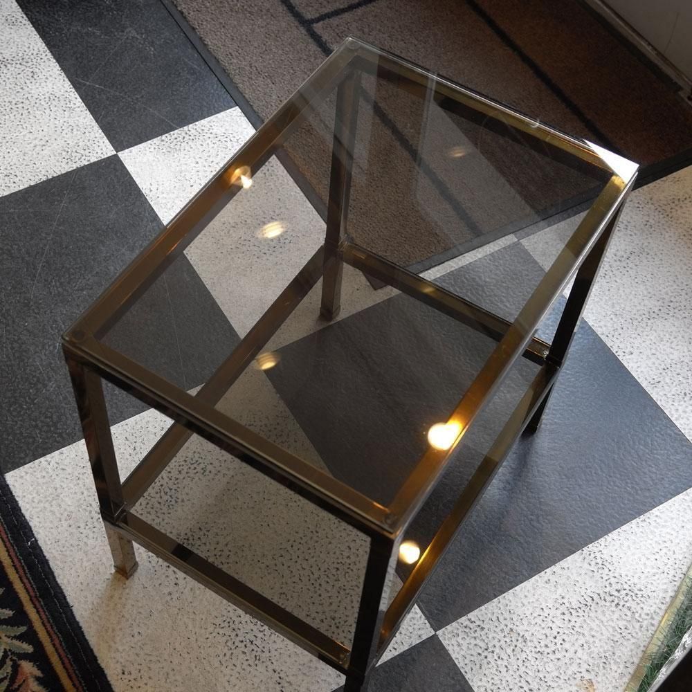 フランスヴィンテージ家具】センターコーヒーテーブル 厚ガラス 太角