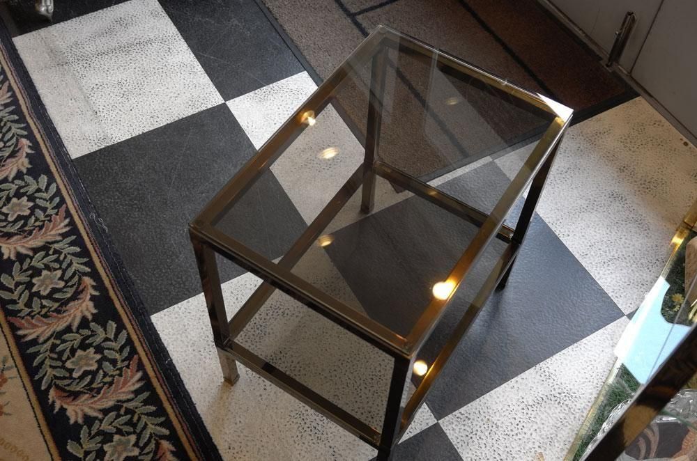 フランスヴィンテージ家具】センターコーヒーテーブル 厚ガラス 太角