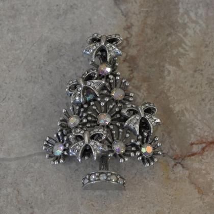 【フランスヴィンテージアクセサリーレディース】KIRKS FOLLY ブローチピンバッジ クリスマスツリー リボン ラインストーン オパール調 カークス・フォリー 一点もの ファッション パリ