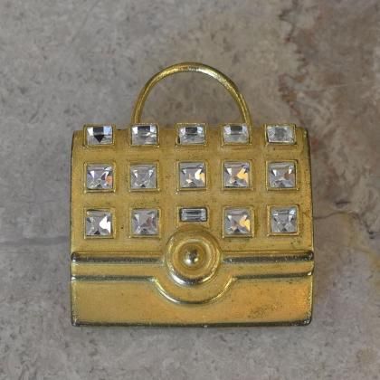 【フランスヴィンテージアクセサリーレディース】ブローチピンバッジ ハンドバック ラインストーン 金ゴールド 一点もの ファッション パリ