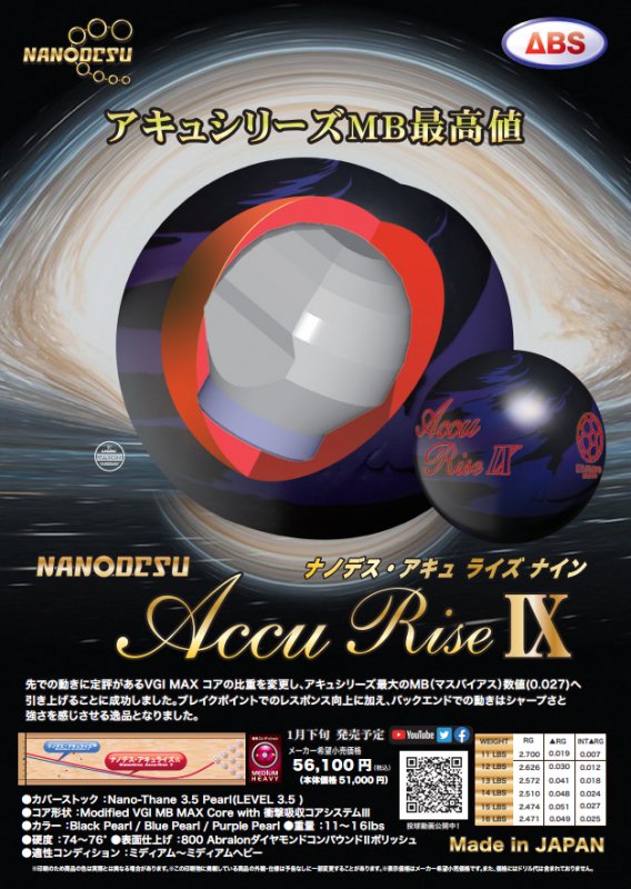 ABS ナノデス アキュライズ9- ボウリングボール、国内最大級の品揃え！ N＆KプロショップP1【公式通販】