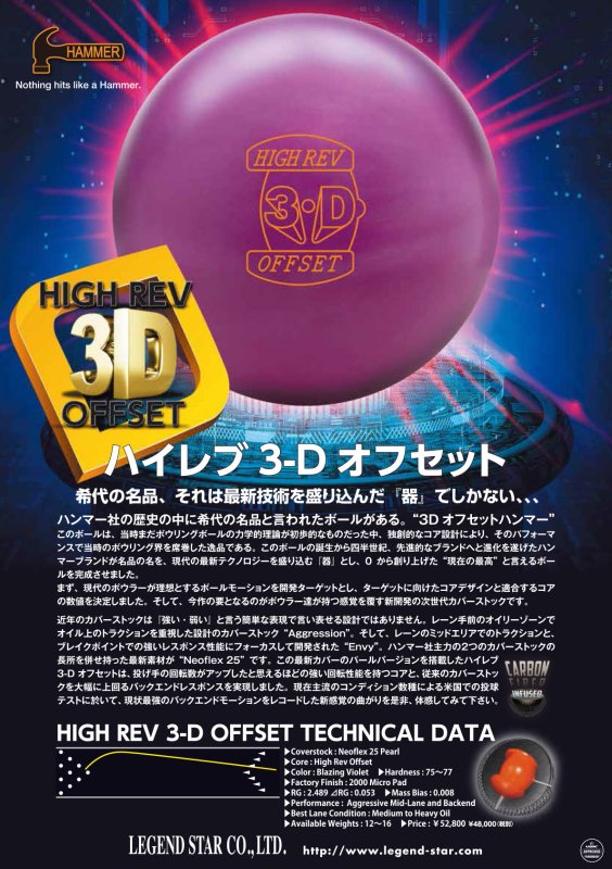 ハンマーハイレブ 3 D オフセット ボウリングボール 国内最大級の品揃え N Kプロショップp1 公式通販