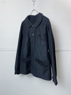 60s French work Black moleskin jacket "V-poke"