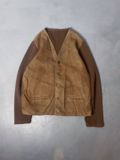 70s USA leather front cardigan size L