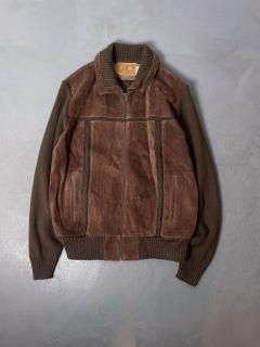 70s USA leather front sweater size M
