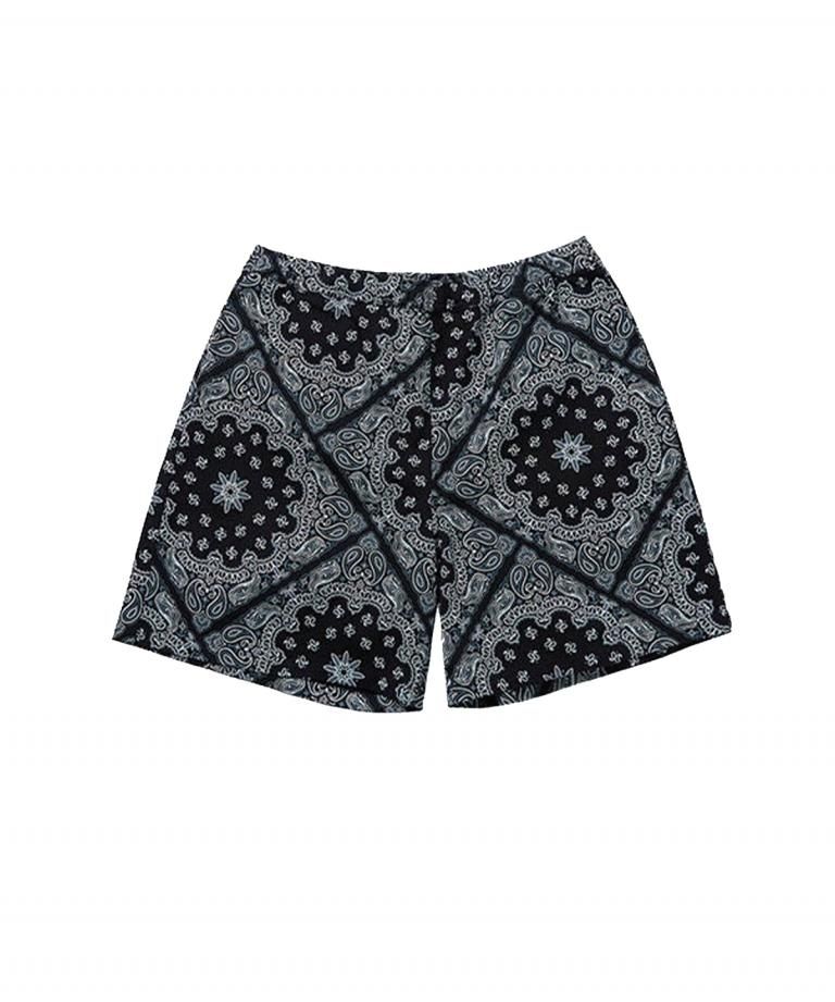 ڿե50%OFF!!FLASHBACK Paisley LOOSE Fit Shorts BLK