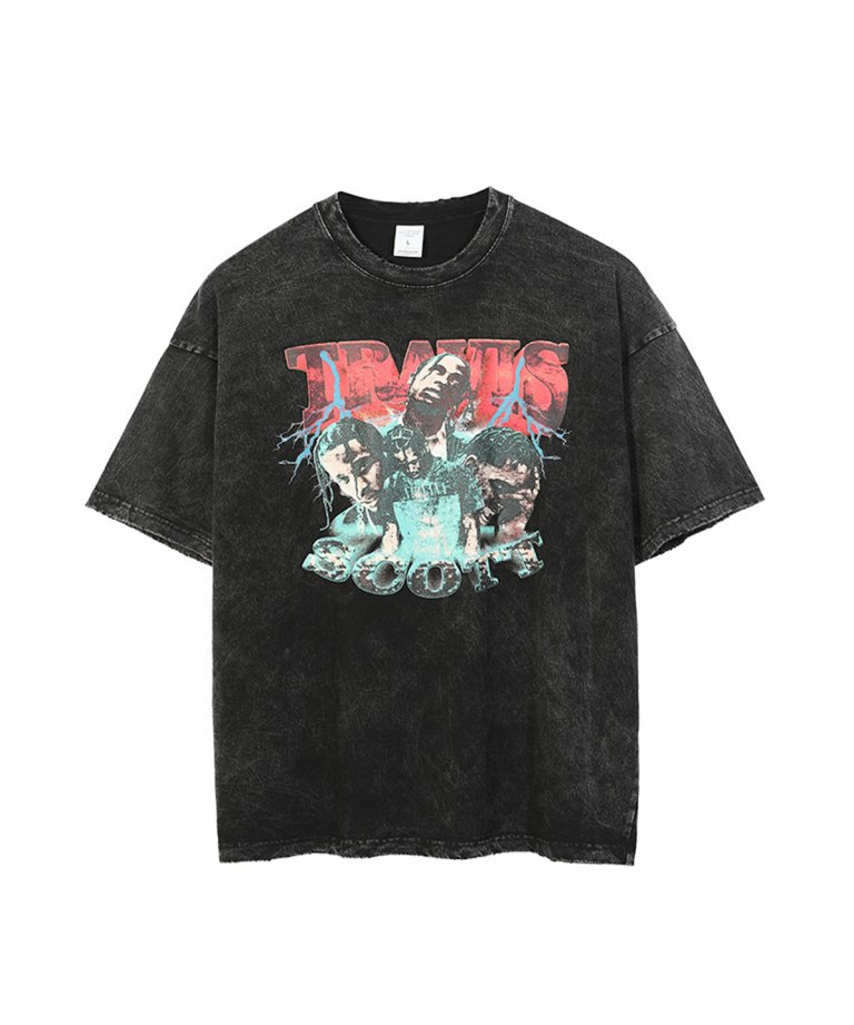 【USA Select】 Travis Scott  OVERSIZE Vintage T-Shirts.OFFBLACK